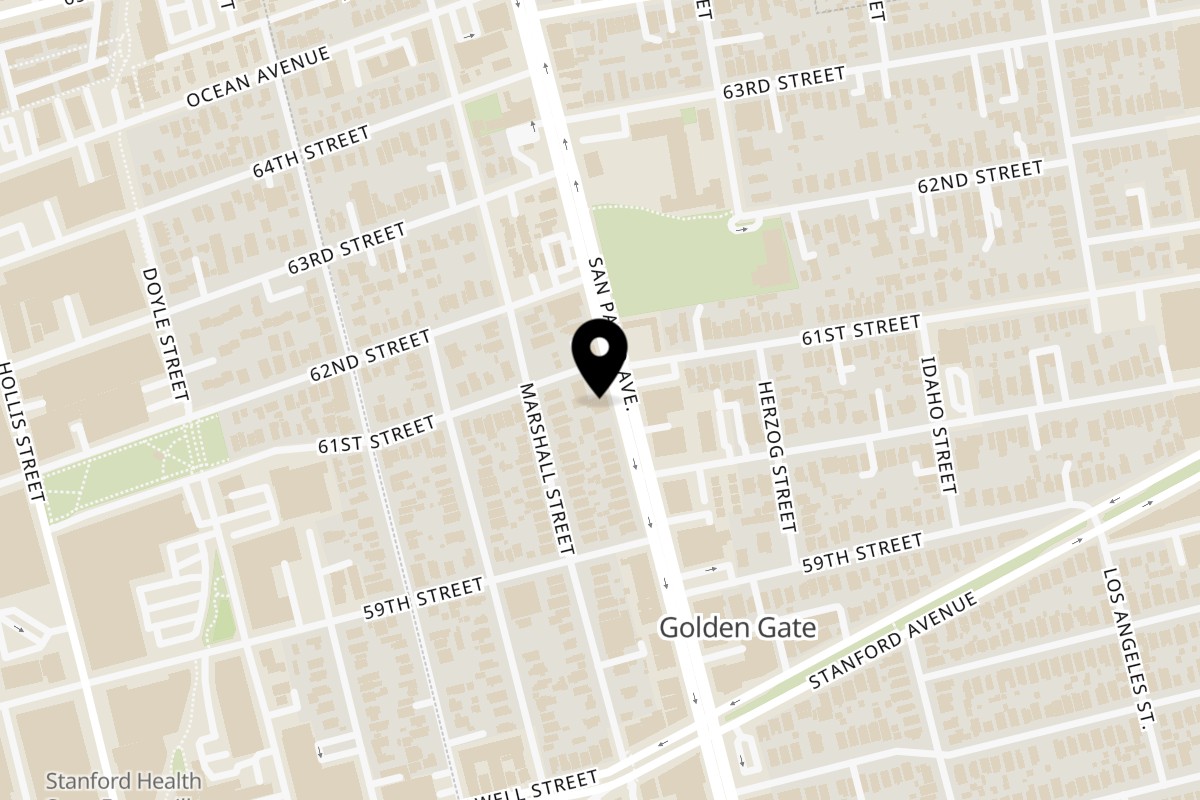 Map showing the location of Sideshow Express on 6037 San Pablo Ave in Oakland
